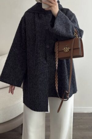 Veste écharpe en laine mélangée noir