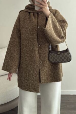 Veste écharpe en laine mélangée caramel